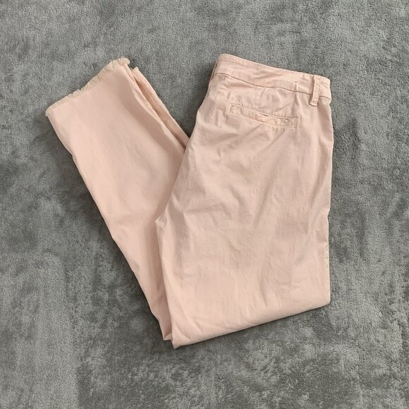 Frank & Eileen Pants 10 Wicklow Cropped Tapered Leg Twill Chino Raw Hem Pink - Picture 1 of 14